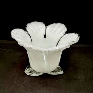 Handblown Art Glass Flower Votive Candle Holder Vintage 3”x4” Very Cute!!